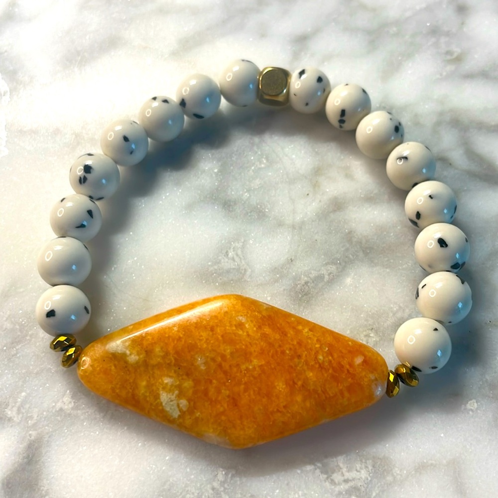 Dalmatian Jade & Orange Aventurine bracelet